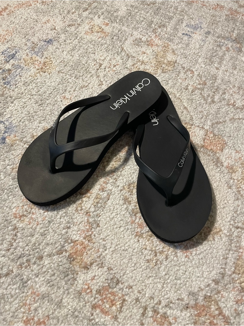 Calvin Klein Matte Black Logo Thong Sandals